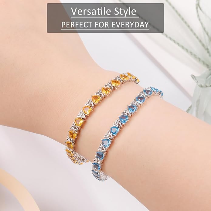 Birthstone Tennis Bracelets for Women, 925 Sterling Silver Heart Shaped Celtic Trinity Knot, 7 Inch Charm Trendy Hypoallergenic Anniversary Birthday Gifts for Her