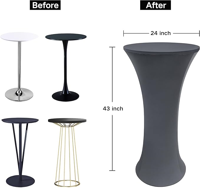 24x43 Inch Round Fitted Cocktail Table Cover Grey Spandex Cocktail Table Cloth Highboy Fitted Tablecloth High Top Table Cloths for Party Pub Banquet Bistro