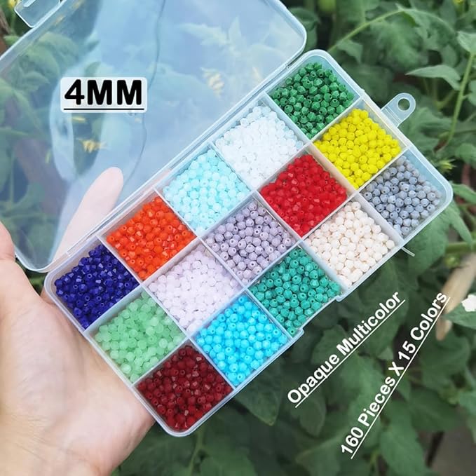 INSPIRELLE Approx 2400pcs 4mm Opaque Multicolor Bicone Beads for Jewelry Bracelet Making Bulk Faceted Crystal Glass Briolette Beads