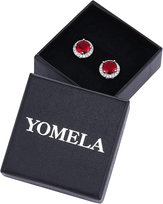 YOMELA Cubic Zirconia Earrings Studs, Halo CZ Birthstone Simulated Diamond Stud Earrings for Women
