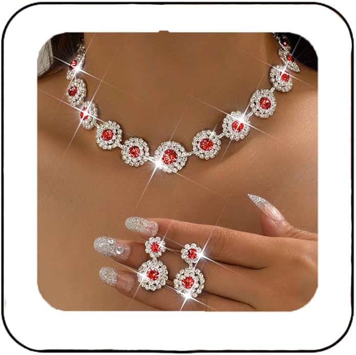 Unicra Bridal Wedding Jewelry Set Silver Rhinestone Necklace Earrings Sets Formal Costume Jewelry for Women and Brides