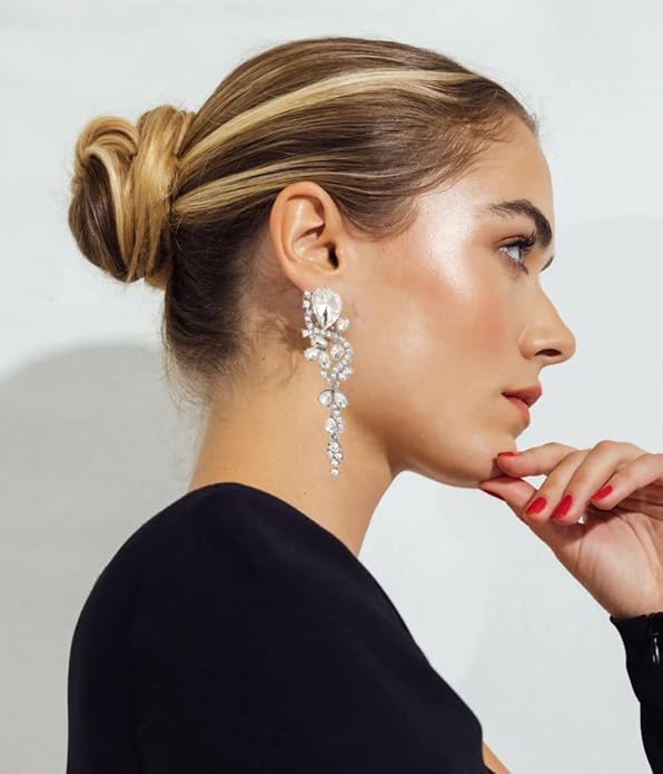Rhinestone Statement Dangle Earrings Sparkly Crystal Bridal Wedding Earrings for Brides Bridesmaides Chandelier Teardrop Earrings for Women Prom Party