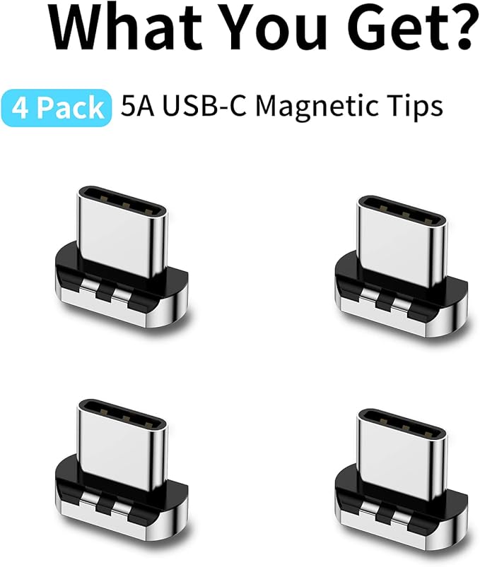 Magnetic Connector Tips Head for USB-C Android Devices (4 Pack), only Compatible 5A Magnetic Charging Cable or Magnetic Adapter