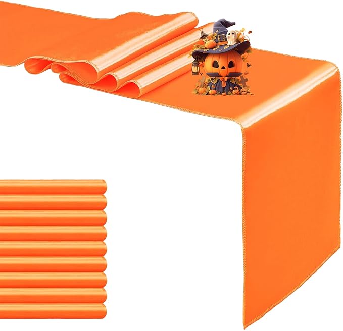 10 Pack Satin Table Runner Orange 12 x 108 Inch Long,Satin Silk Table Runner for Wedding,Birthday Party and Banquet(Orange,10 Pack)