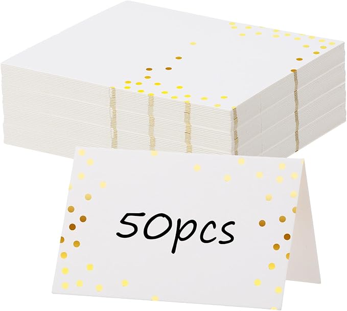 50Pcs Place Cards for Table Setting, 4.49x3.54 Inches Name Cards for Table Setting for Food Buffet Wedding Table Numbers, Banquets, Events Menu and Cards Food Tables for Dinner Party(Gold)