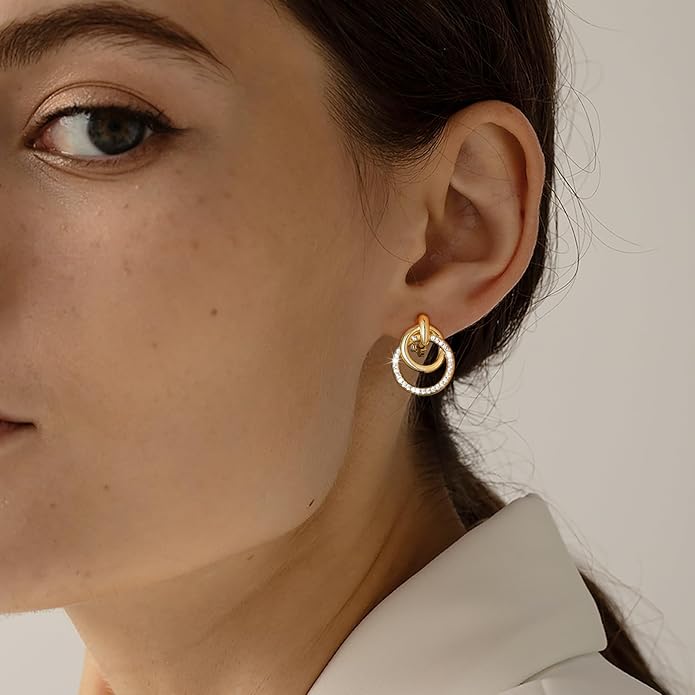 14K Gold Plated Chunky Clip On Earrings for Women 14k Gold Knot Link Clip Earrings Silver Rhinestone Hoop Clip On Earrings Jewelry for Women