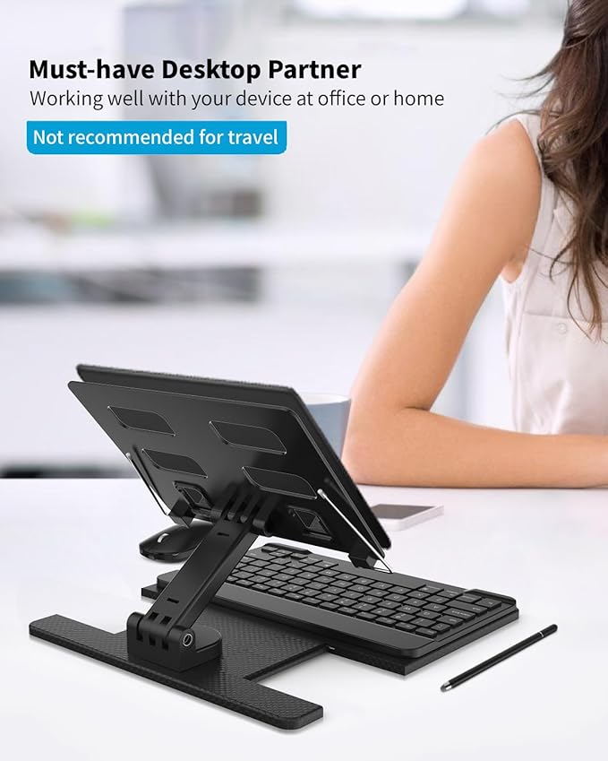 Desk Stand and Bluetooth Keyboard Combo for Samsung Galaxy Z Fold 7/6/5, 4 in 1 Set Include Mouse Pen, Adjustable Foldable Tablet Stand Holder Fits for 4.7"-13" Smartphones Tablet