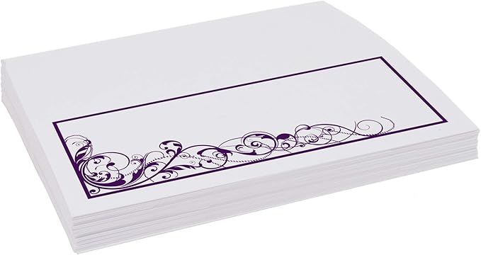 Scribble Vintage Swirl Place Cards, Eggplant (Choose Color), Set of 25, Pre-cut and Scored - Wedding, Party, Dinner, and Special Events - Made in the USA
