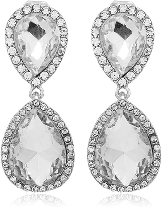 Aloha Earrings Non Pierced Silver Tone Clip On Sparkling Statement Dangling Earrings