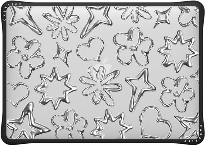 CASETiFY Impact MacBook Air 13" (M1/Intel) Case [Cushioned Impact Corners/Scratch-Resistant/Anti-Slip Grip] - Chrome Doodles - Clear Black