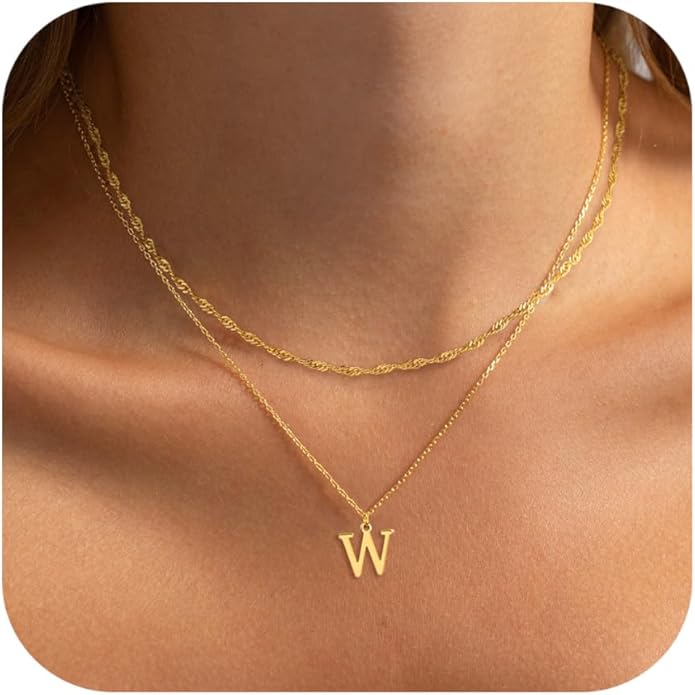 14K Gold Plated Initial Necklaces for Women Dainty Layered Letter Pendant Necklace Cute Choker Necklace Gift Trendy Stuff Personalized Jewelry Stack for Women Her