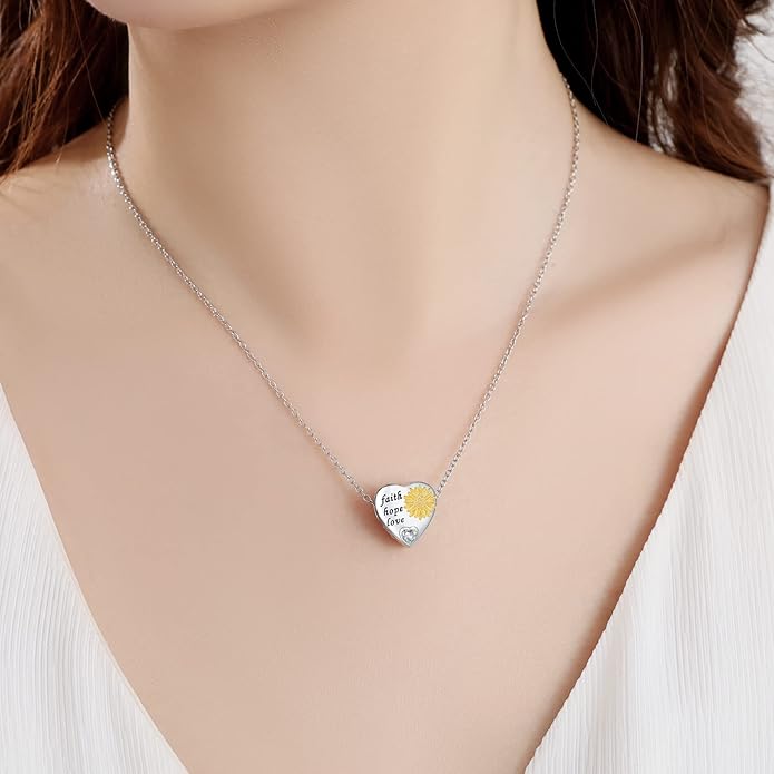 925 Sterling Silver Sunflower Charms Fit Pandora Charms Bracelet Forever In My Heart Fit Wife Mother's Day Christmas Birthday Gift