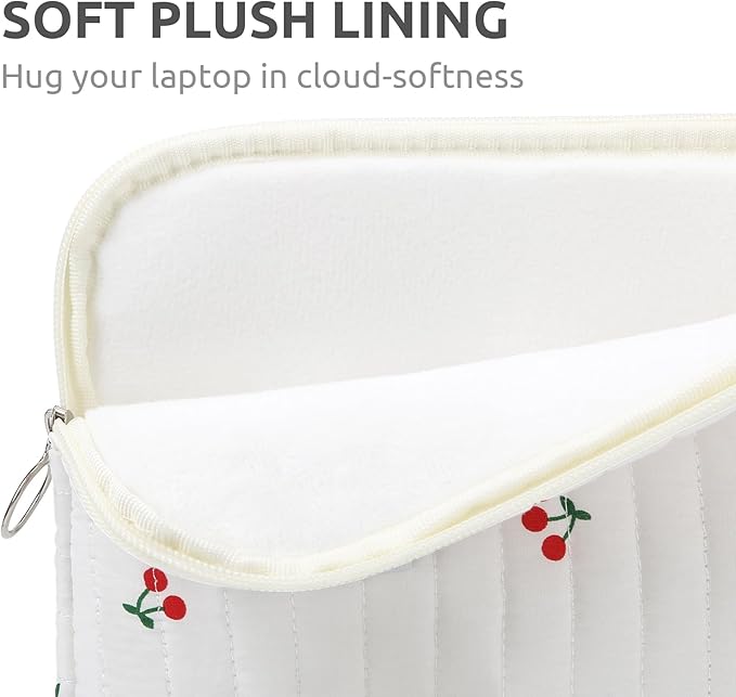 Puffy Laptop Sleeve 13-15.6 Inch Cute Quilted Laptop Protective Case Padded Floral Computer Sleeve for MacBook (B-Cherry, 11 Inch)