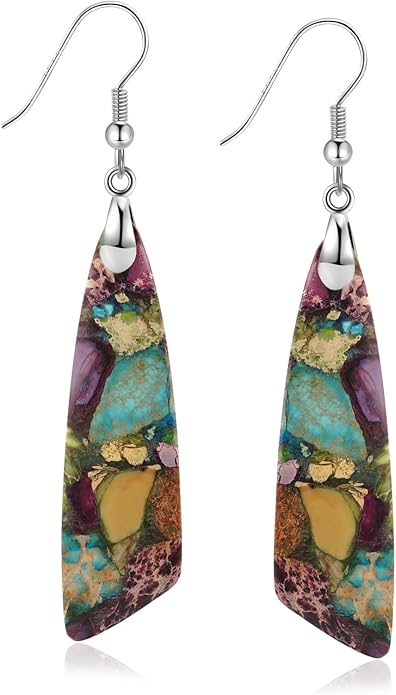 Jasper Stone Earrings for Women Trendy Dangle Earrings Fishhook Drop Earrings