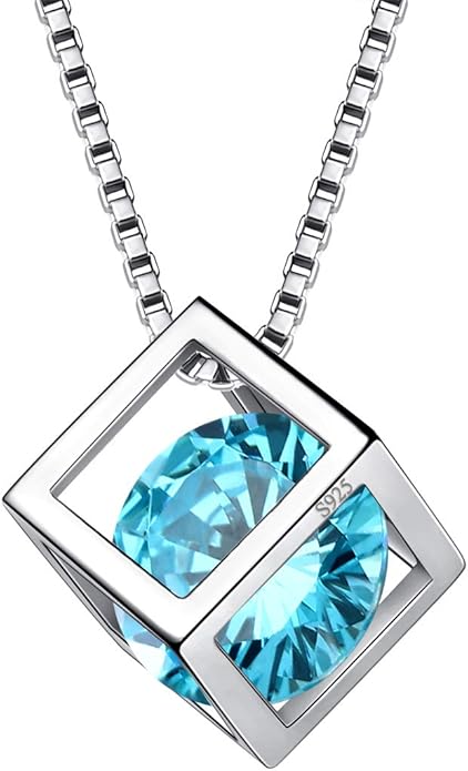 Aurora Tears Birthstone Necklace/Earring 925 Sterling Silver Women Cross/3D Cube/Cresent Moon Birth Stone Jewelry Mens Birthday Gift Anniversary Present