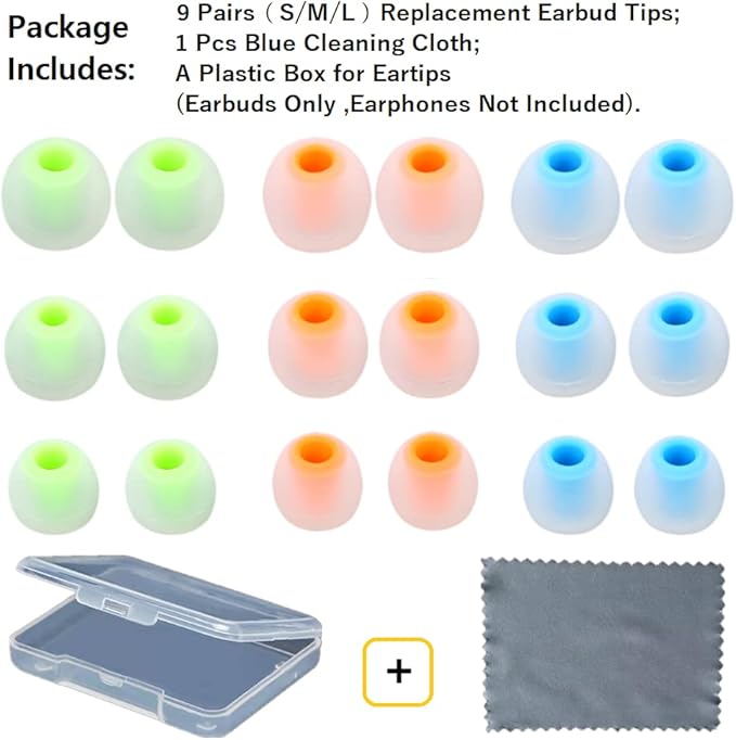 Earbud Tips Earbud Replacement Pieces Silicone Soft and Comfortable Compatible with Senso, Tozo, Sony & Other Inner Hole 3.8mm -5.1mm Earbud in-Ear Headphones 9 Pairs S/M/L