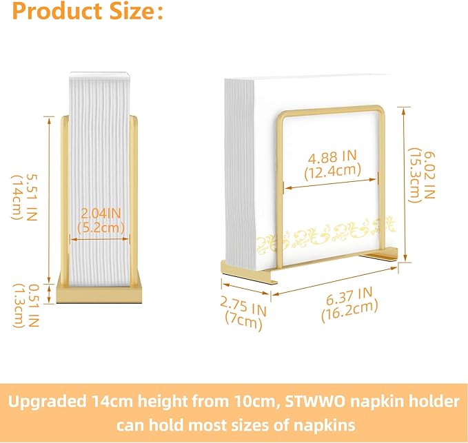 Napkin Holder for Table, Metal Napkin Holder for Kitchen Dining, Standing Paper Napkin Storage for Table Countertop, Gold
