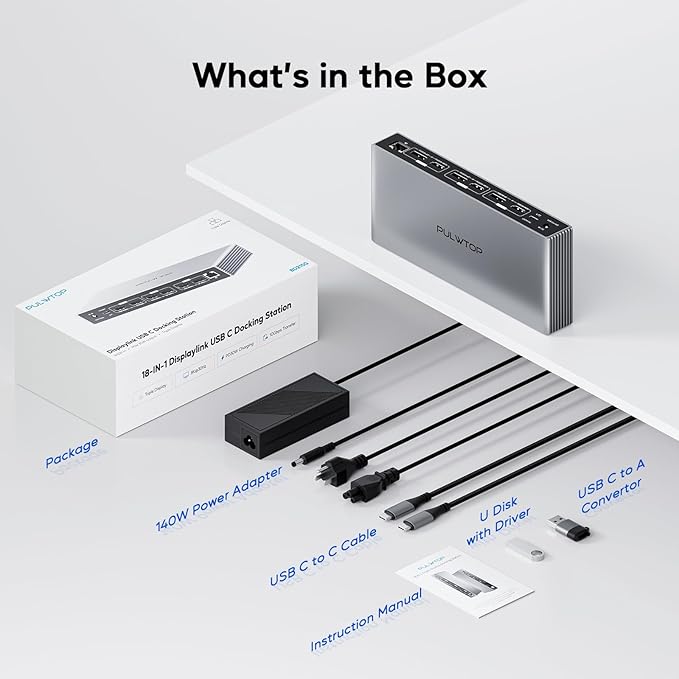 Displaylink Docking Station, PULWTOP USB C DisplayLink Dock Triple Displays for MacBook M1/M2/M3/M4 Windows, 8K/4K@60Hz Displaylink Dock with 3HDMI, 3 Display Port, PD 30W,USB A/C 10Gbps, Ethernet