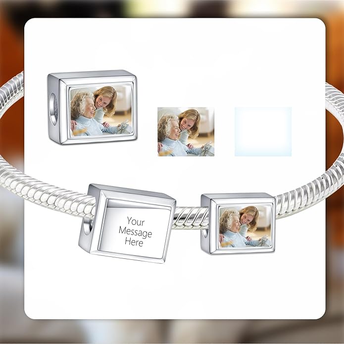 Annmors Personalized Photo Charm for Bracelet Necklaces,925 Sterling Silver Charm Love Heart Shaped Engraved Customize Picture Gift for Birthday Mother's Day Christmas,Bead Charms Jewelry for Women
