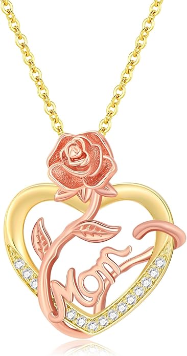 14K Solid Gold Rose Flower/Sunflower Necklaces for Women Flower Heart Pendant Necklace Love Sunshine Jewelry Anniversary Valentine's Day Birthday GiftS for Women Wife Girlfriend Her Mom
