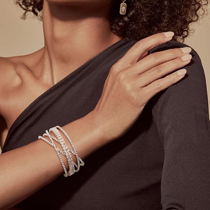 Rhinestone Bracelet for Women MultiLayer Crystal Cuff Bracelet Strand Layered Bracelet