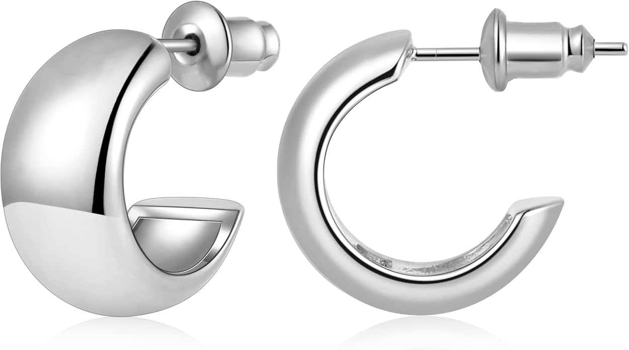 Gamicy Small 14K Gold Plated Hoop Earrings for Women with 925 Stering Silver Post, 14K Real Gold Plated Chunky Lightweight Hoops Earrings