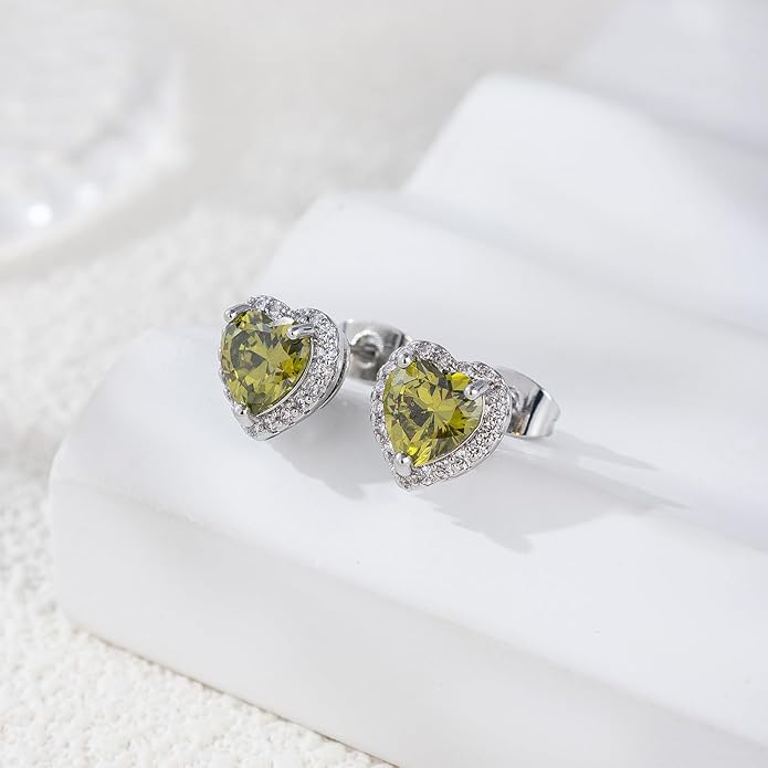 YOMELA Cubic Zirconia Earrings Studs, Halo CZ Birthstone Simulated Diamond Stud Earrings for Women