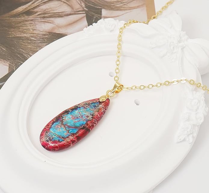 Stone Necklaces for Women Teardrop Gemstone Pendant Necklace Natural Stone Chain Necklaces