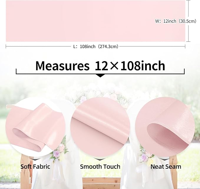 10 Pack Satin Table Runner 12 x 108 Inch Long,Satin Silk Table Runner for Wedding,Birthday Party and Banquet Decoration,Rose Gold