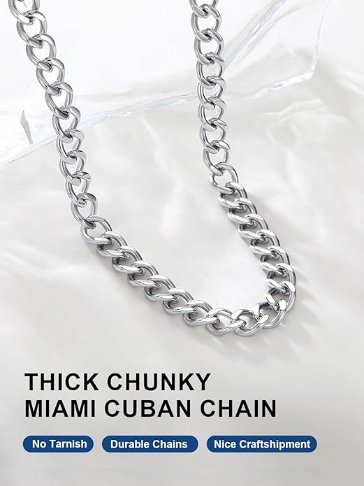 ChainsPro Cuban Link Chain for Women,Stainless Steel Chunky Necklace Silver/Gold Plated Thick Chain Choker, 12/16/20 mm Width,18" and 20" Punk Hip Hop Trendy Non Tarnish Jewelry Gifts