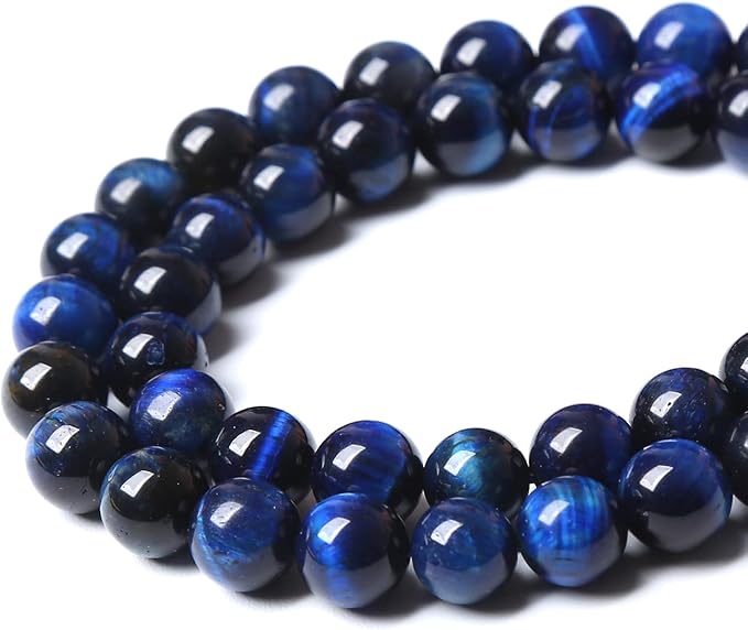 90PCS 8mm Lapis Lazuli Blue Tiger Eye Beads Natural Stone Round Loose Beads Energy Gemstone Healing Power for Jewelry Making 2 Strand 32"