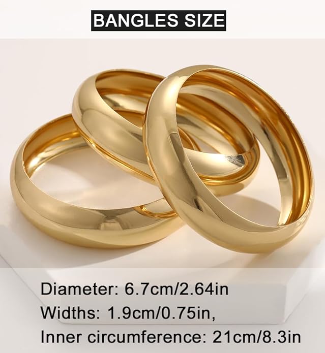 Chunky Gold Bangle Bracelets for Women, Dainty 14k Gold Plated Big Stackable Bangles Set, Trendy Statement Cuff Bracelet Stack Fashion Jewelry Christmas Gifts