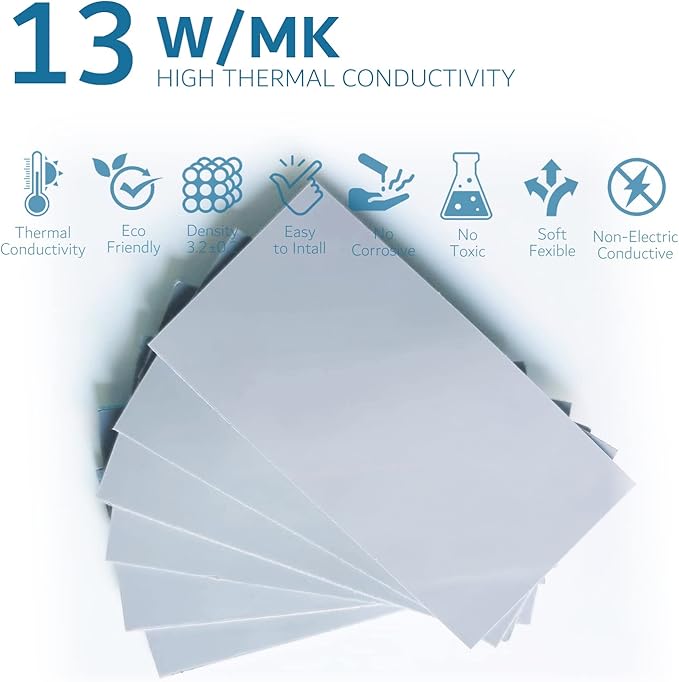 Aairhut Thermal Pad 13W/mK [0.5~3mm], 85 x 45 x 1mm Silicone Cooling Pad Non Conductive Heat Resistance Extreme Odyssey Cover with Dual Self-Adhesive Films for PC Laptop PS4/PS5/CPU/GPU/Computer