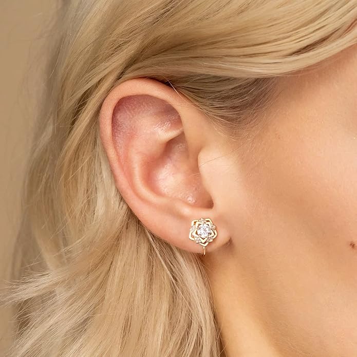 Clip on Earrings Women, 14K Gold Hoop Clip-On Earrings for Women, Hypoallergenic Non Pierced Croissant Earrings