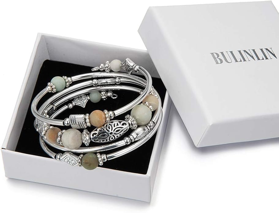 BULINLIN Layered Wrap Bangle Turquoise Bracelet - Bead Bracelet with Natural Agate Stone, Gifts For Women