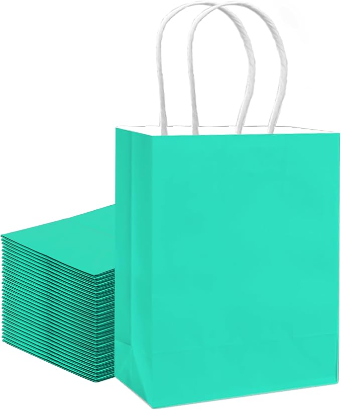 qiqee 30PCS Medium Gift Bag with Handles Bulk 11"x5"x8" Gift Bags Light Green Bags Multiple Uses (Medium Size)