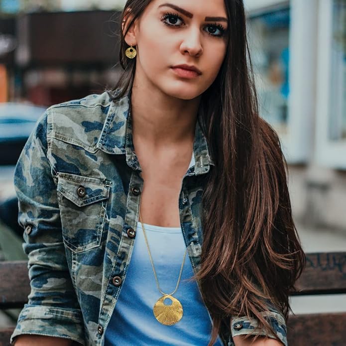 Madison Tyler Gold Plated Jewelry Set for Women | Silver Teardrop Pendant Necklace Trendy | Long Necklace with Snake Chain | Fashion Dangle Earring Set