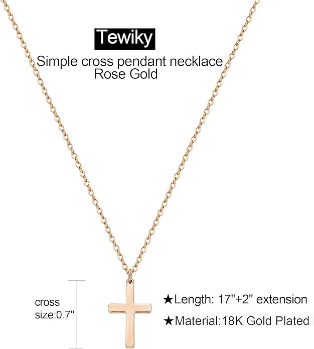 Tewiky Christian Gift Stocking Stuffers Cross Necklace for women-Dainty 14k Gold Plated/Silver Plated Pendant Necklaces Simple Cute Tiny Necklace Jewelry for Women