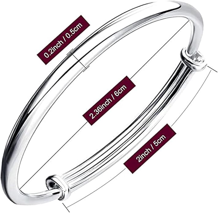 Solid 925 Sterling Silver Bracelets for Women Simple Adjustable Bangle Bracelet