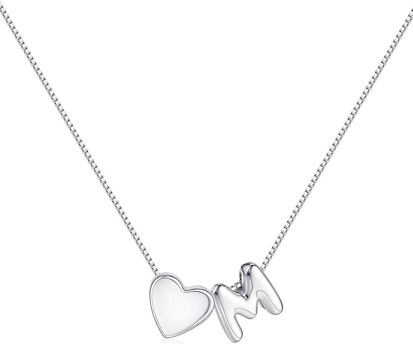 JKK Valentines Day Gifts for Her, 925 Sterling Silver Letter A-Z Heart Necklace Silver Jewelry Trendy Stuff Birthday Valentine's Day Gifts for Women Mom Her