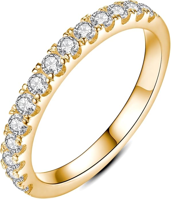 IMOLOVE Moissanite Wedding Band Wedding Rings for Women 925 Sterling Silver Rings with 18K White Gold Plated Eternity Stackable Engagement Ring Anniversary Band Size 3-12
