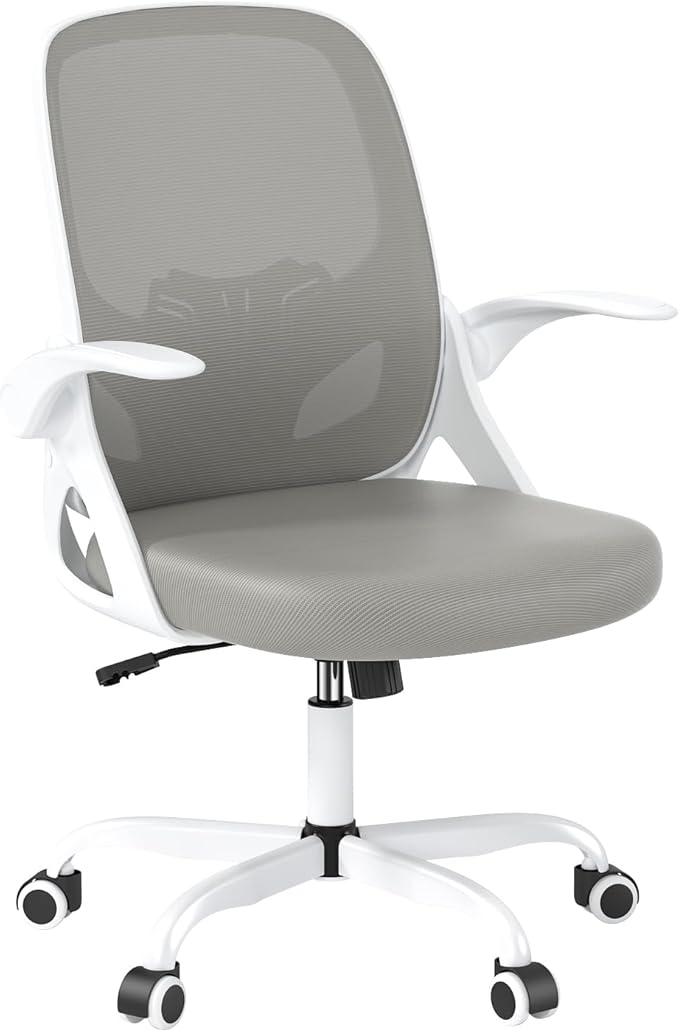 Home Desk Chair with Back Supportive Lumbar Support, Breathable Double Mesh Cushion Home Desk Office Chair with Flip up Arms, Modern Ergonomic Home Office Chair for Work(Gray)