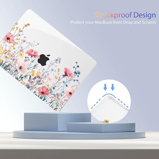 Teryeefi for MacBook Air 13.6 inch Case M4 A3240/M3 A3113/M2 A2681 (Released 2025 to 2022), Hard Shell + Keyboard Cover+ Screen Protector+Dustplug + Type-C Adapter, Wild Flowers A010