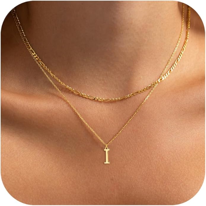 Initial Necklaces for Women Dainty Gold Silver Layered Letter Pendant Necklace Cute Figaro Chain Choker Necklace Personalized Trendy Stuff Jewelry Stack Gift for Women Her
