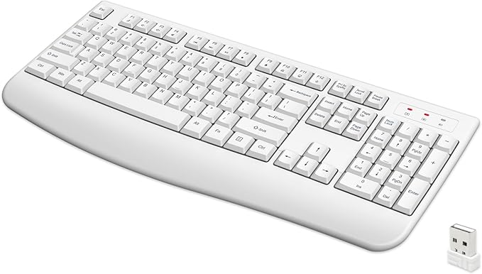 Wireless Keyboard, 2.4G Full-Sized Ergonomic Wireless Computer Keyboard with Wrist Rest for Windows, Mac OS Laptop/PC/Desktop/Notebook (White)