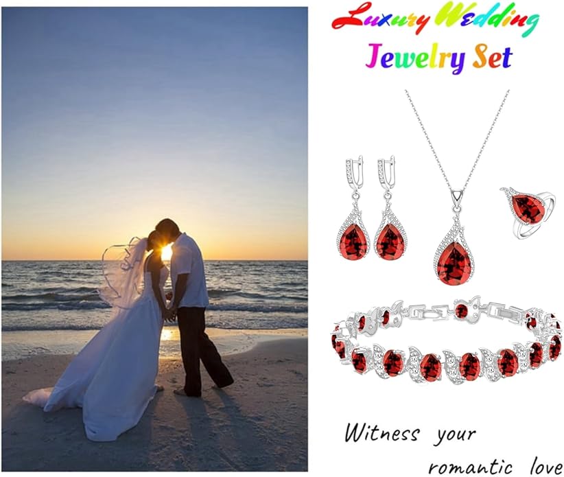 LMXXVJ Jewelry Set for Women,Teardrop Cubic Zirconia Necklace Earrings Adjustable Ring Bracelet Jewelry Set Formal Jewelry Gift
