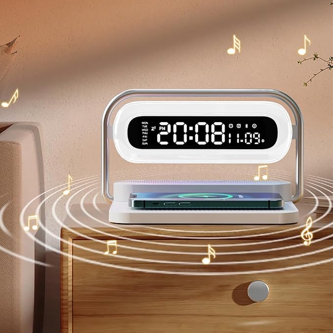 4-in-1 Multifunction Mobile Wireless Charger with Colorful Night Lights, Bluetooth Speaker, Digital Clock Alarm ; M11