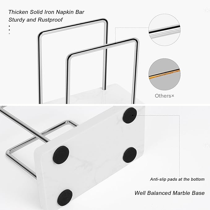 Livabber Napkin Holder, Metal Napkin Storage Modern Freestanding Tissue Paper Dispenser for Table Kitchen Countertop (Marble Base, Chrome)