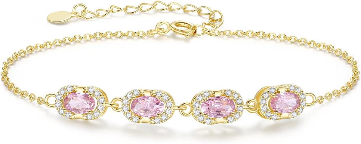 Birthstone Bracelets for Women, Gold Trendy Dainty Link Bracelet Jewelry Birthday Christmas Day Gifts for Women Girlfriend Friend Her Mom Wife