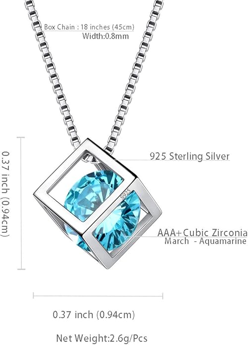 Aurora Tears Birthstone Necklace/Earring 925 Sterling Silver Women Cross/3D Cube/Cresent Moon Birth Stone Jewelry Mens Birthday Gift Anniversary Present